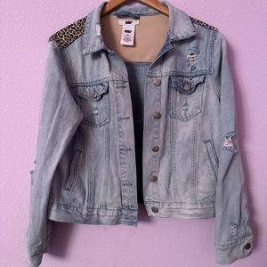 Cheetah Print Distressed Denim Jean Jacket